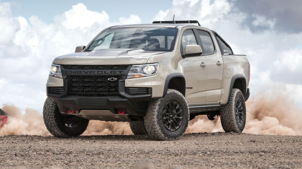 A 2021 Chevy Colorado after kicking up sand