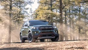The 2021 Ford Explorer Timberland in the woods