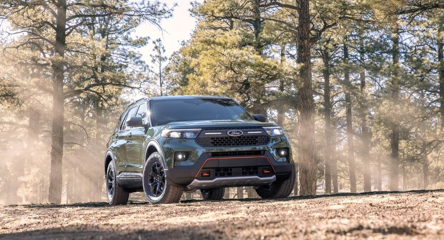 The 2021 Ford Explorer Timberland in the woods
