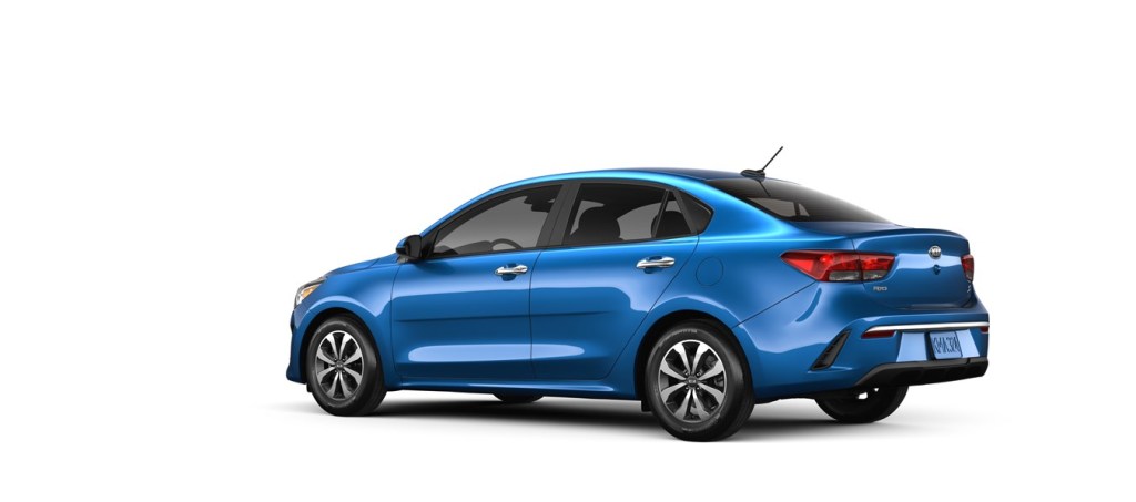 A blue 2021 Kia Rio S