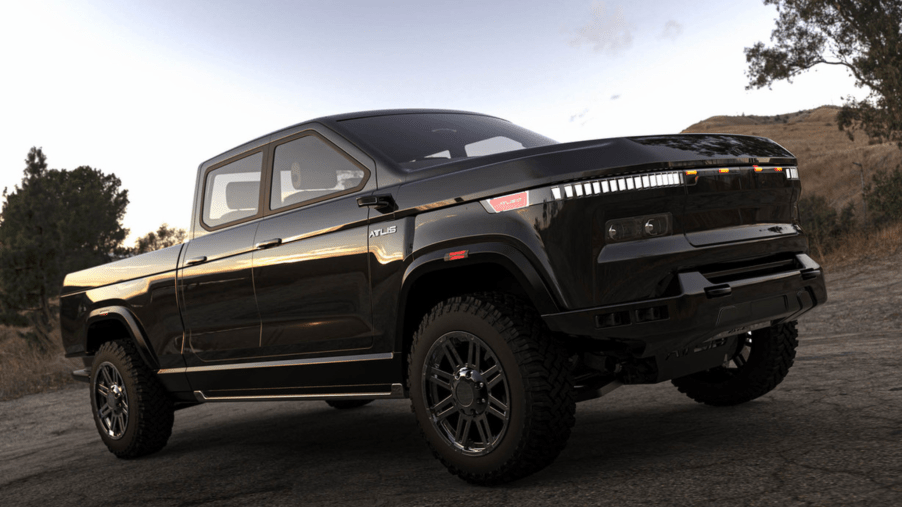 A black 2022 Atlis XT electric pickup truck