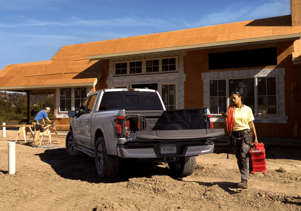 2022 Ford F-150 Lightning at construction site
