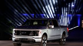 The Ford F-150 Lightning electric pickup truck is unveiled outside the automaker's headquarters in Dearborn, Michigan, on May 19, 2021