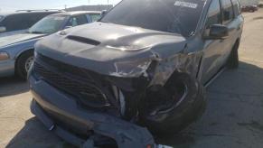 An image of a crashed Dodge Durango Hellcat at a Copart lot.