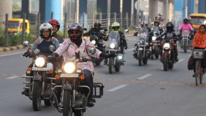 A group of female riders in Gurugram, India participate in International Female Ride Day 2019