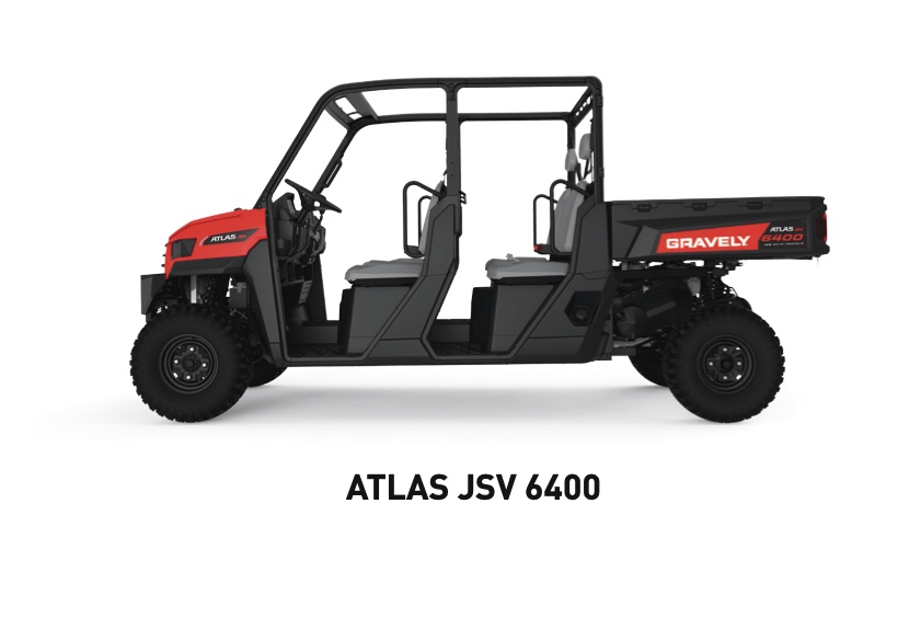 Gravely Atlas JSV 6400 utility vehicle in a press photo from a sell sheet
