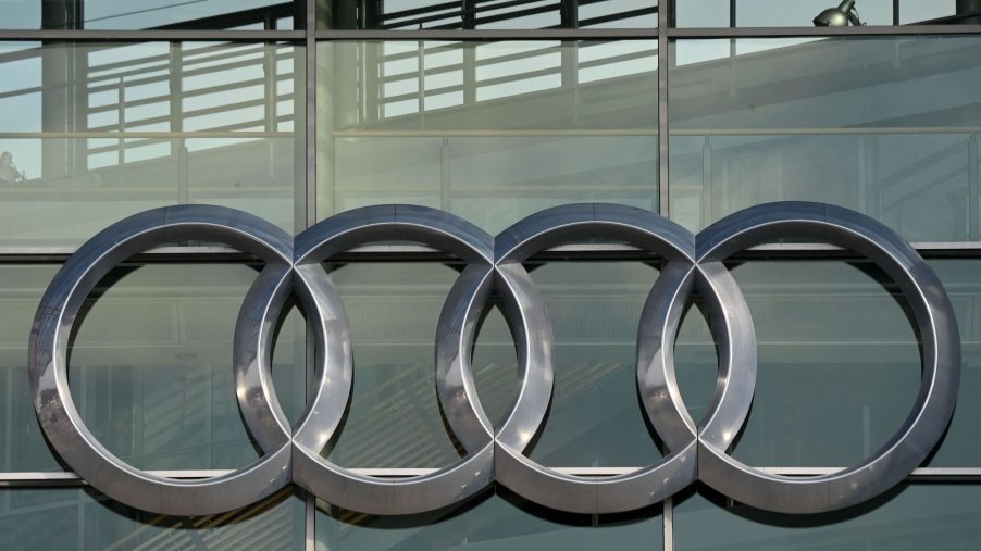 The logo of the German carmaker Audi is seen on March 18, 2021 at their headquarters in Ingolstadt, southern Germany