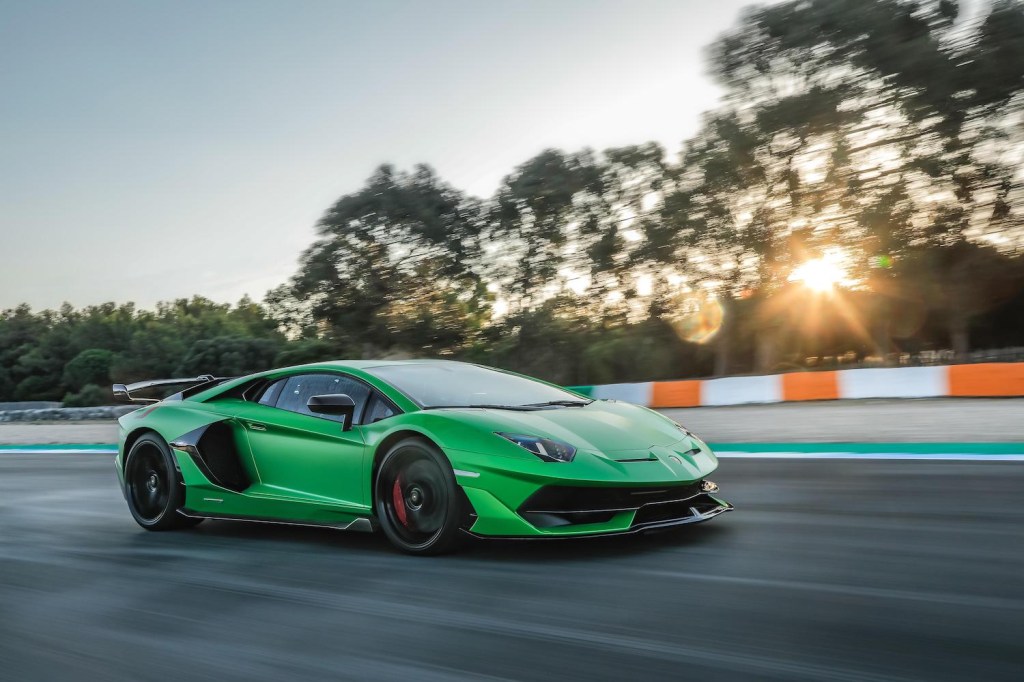 A green Lamborghini Aventador