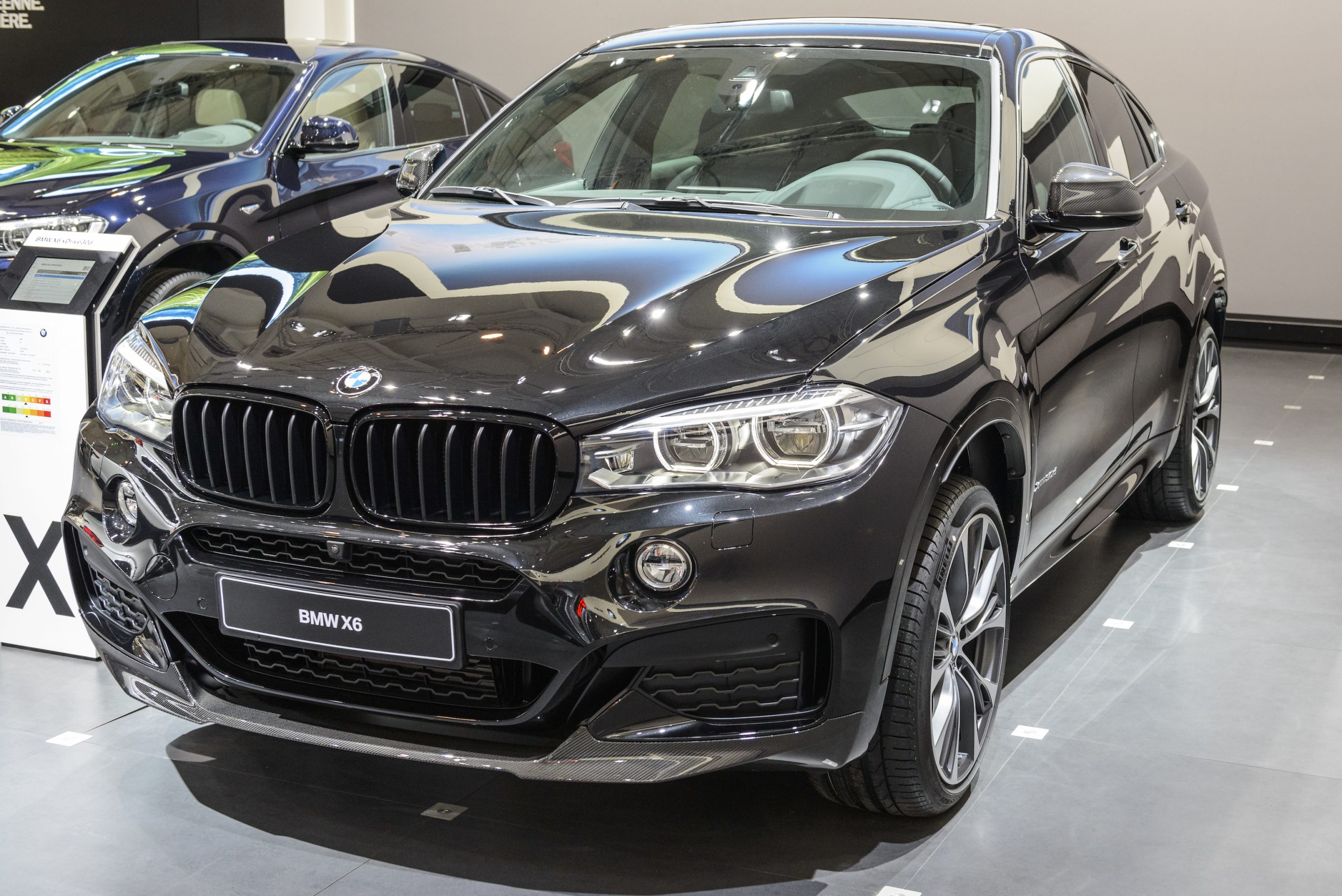 Black BMW X6 performance luxury crossover SUV on display at Brussels Expo on January 13, 2017 in Brussels, Belgium