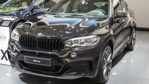 Black BMW X6 performance luxury crossover SUV on display at Brussels Expo on January 13, 2017 in Brussels, Belgium