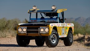 Big Oly 1969 Ford Bronco Baja 1000 winner front 3/4 view