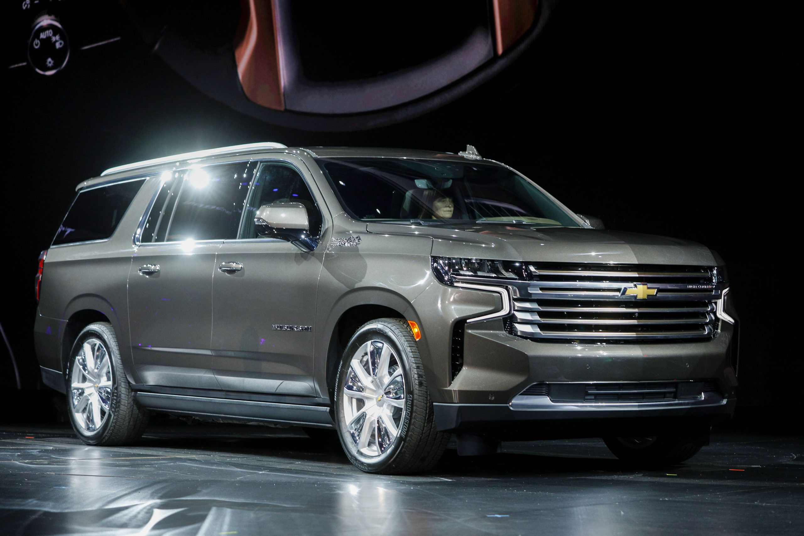 The new gray 2021 Chevrolet Suburban High Country is revealed by General Motors at Little Caesars Arena. The Chevy Suburban is the oldest car nameplates in the United States