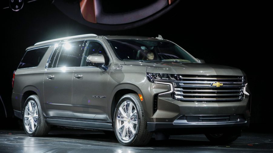 The new gray 2021 Chevrolet Suburban High Country is revealed by General Motors at Little Caesars Arena. The Chevy Suburban is the oldest car nameplates in the United States