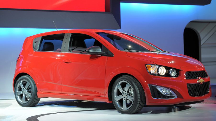The Chevrolet 2013 Sonic production vehicle is displayed during the first press preview day at the 2012 North American International Auto Show