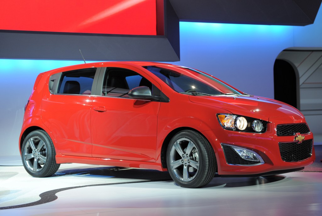 The Chevrolet 2013 Sonic production vehicle is displayed during the first press preview day at the 2012 North American International Auto Show