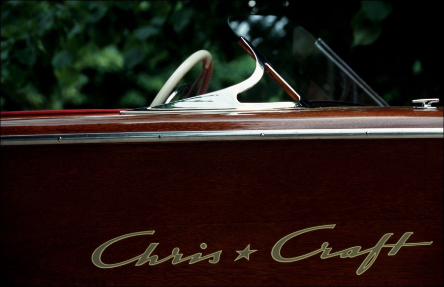 A 1964 18-foot Chris-Craft Riviera boat in Fontainebleau, France, on June 2, 1996