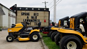 Cub Cadet riding lawn mowers on display, the Cub Cadet XT1 LT is the best riding lawn mower is the best riding lawn mower according to Bob Vila