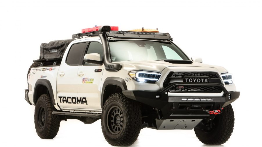 the SEMA concept Toyota Tacoma overland build in a press photo