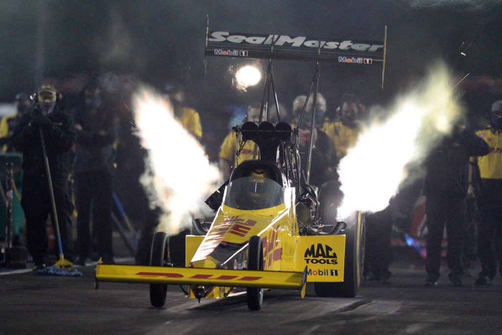 A DHL Toyota dragster. The 2021 NHRA SpringNationals were postponed due to weather.