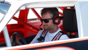 Dale Earnhardt Jr. in the pace car ahead of a 2021 NASCAR race.