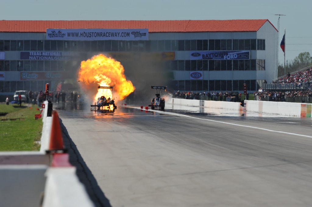 An engine explodes at a drag race. An engine exploded at May 23rd's SpringNationals, which was postponed due to rain. 