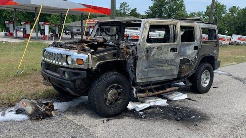 Charred Hummer H2 caught fire after driver was hoarding gasoline
