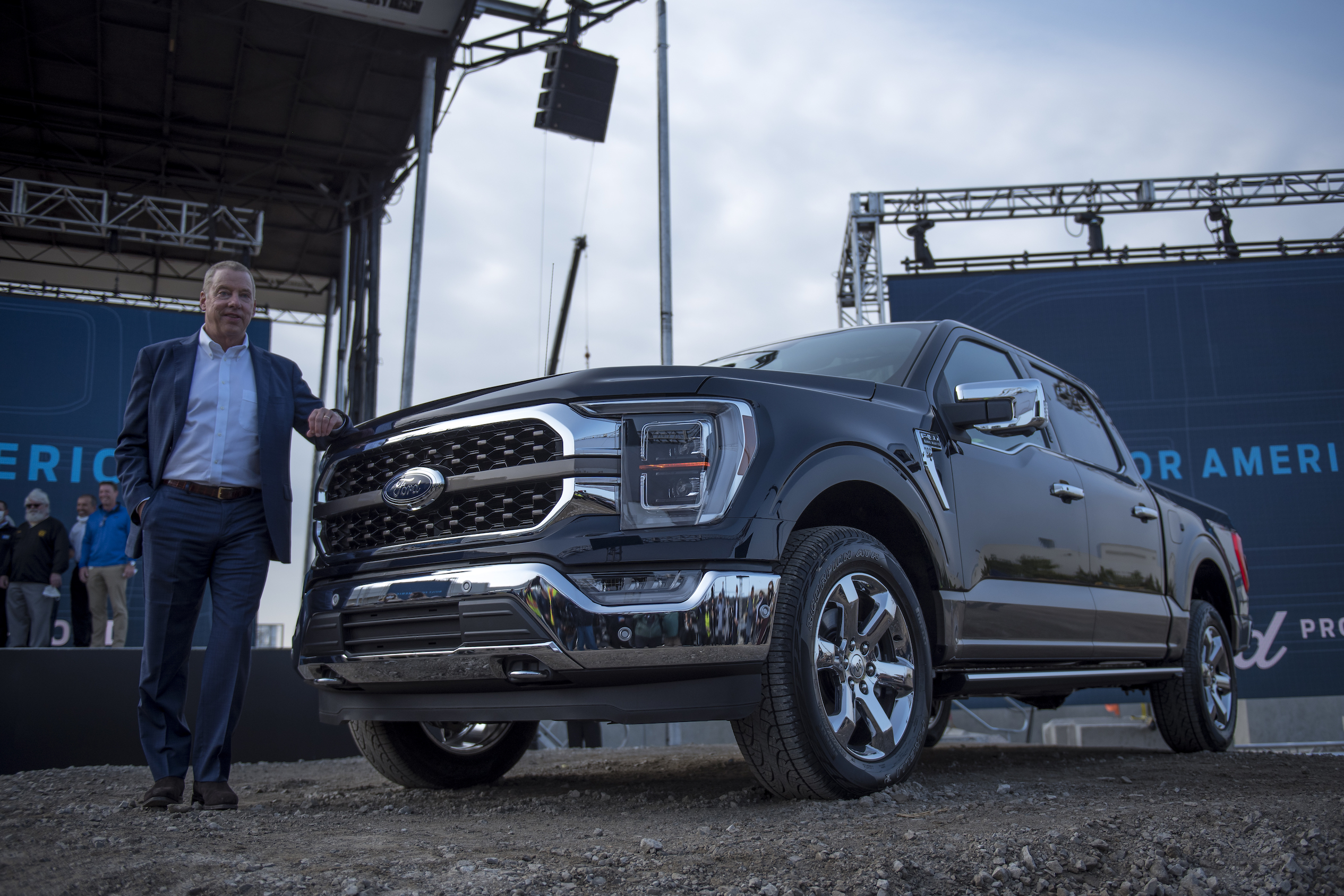 Executive Chairman of Ford Bill Ford poses for a photo with the 2021 Ford F-150 King Ranch Truck at the Ford Built for America event at Ford’s Dearborn Truck Plant