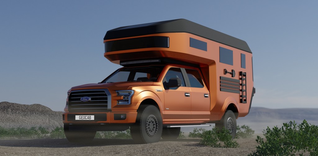An image of a Ford F-150 with a custom-built carbon fiber camper.