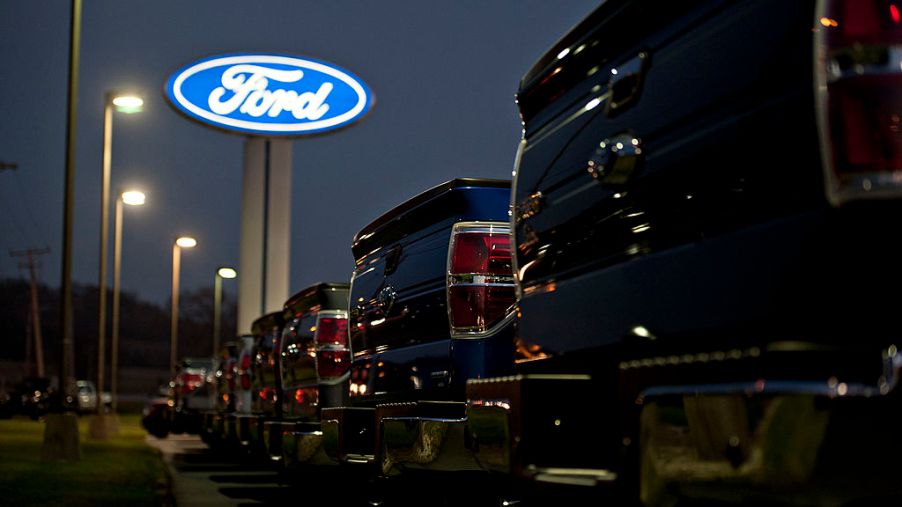 rows of Ford pickup trucks