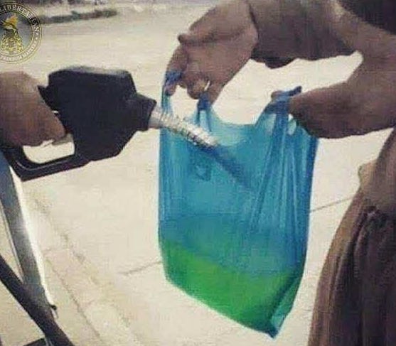 gas being put in a bag