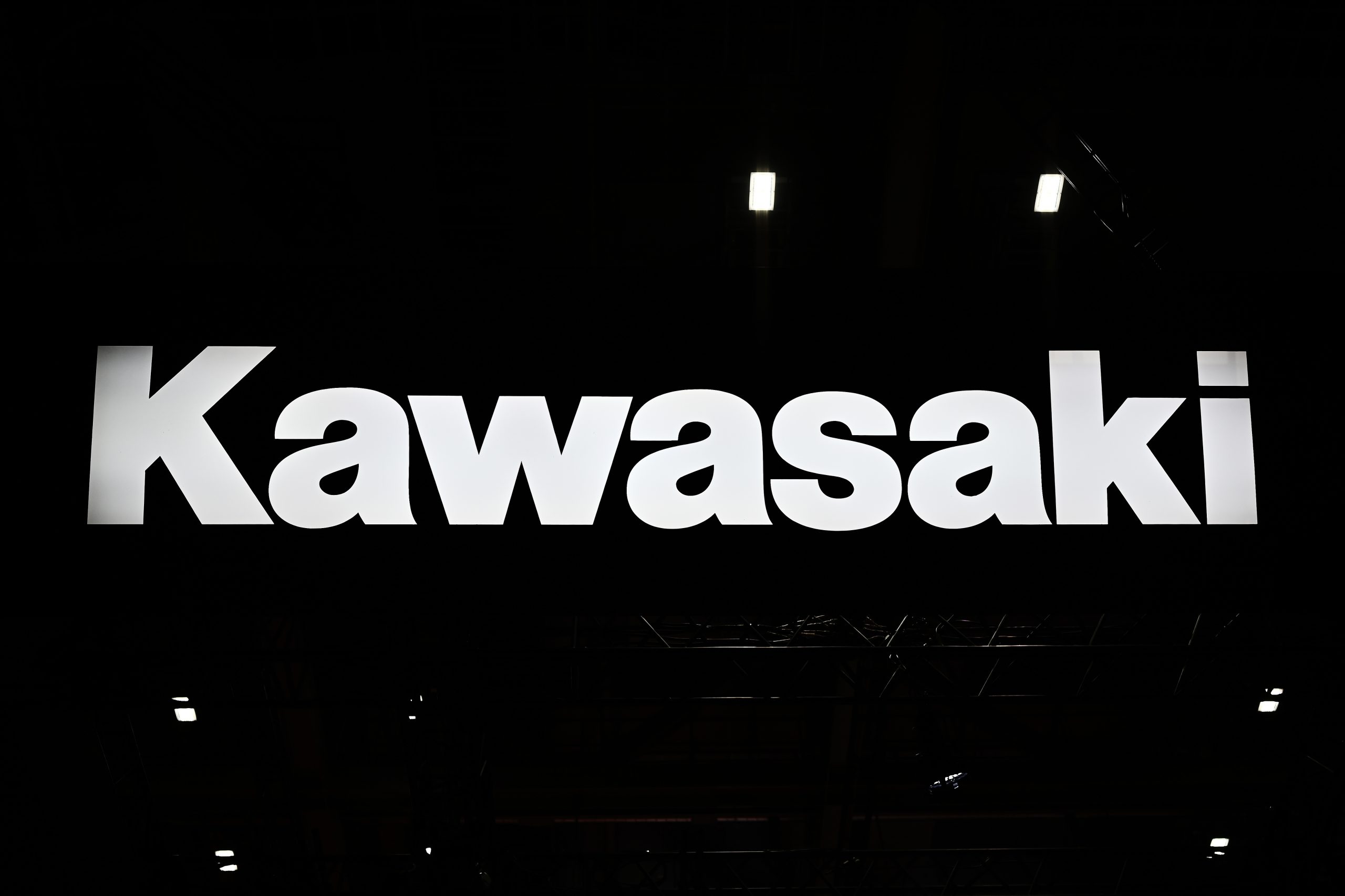 A Kawasaki logo is pictured during the Tokyo Motor Show