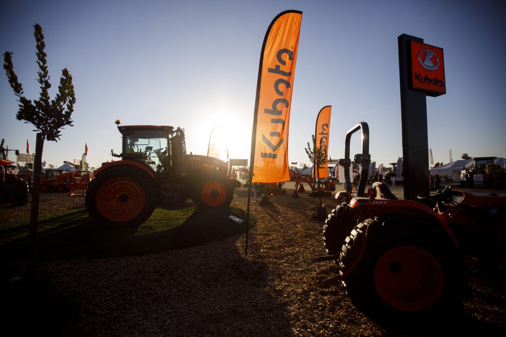 Kubota tractors exhibited at an agricultural fair in rural America