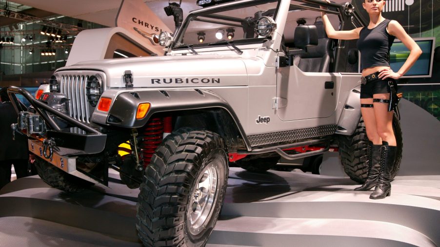 a model with a 2003 Jeep Wrangler rubicon at an auto show back with this used wrangler was still new.