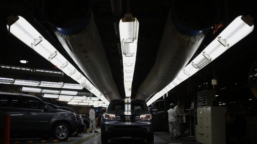 Black Honda Pilot SUVs go through final inspection on the assembly line at Honda Manufacturing of Alabama, LLC in Lincoln, Alabama, U.S.