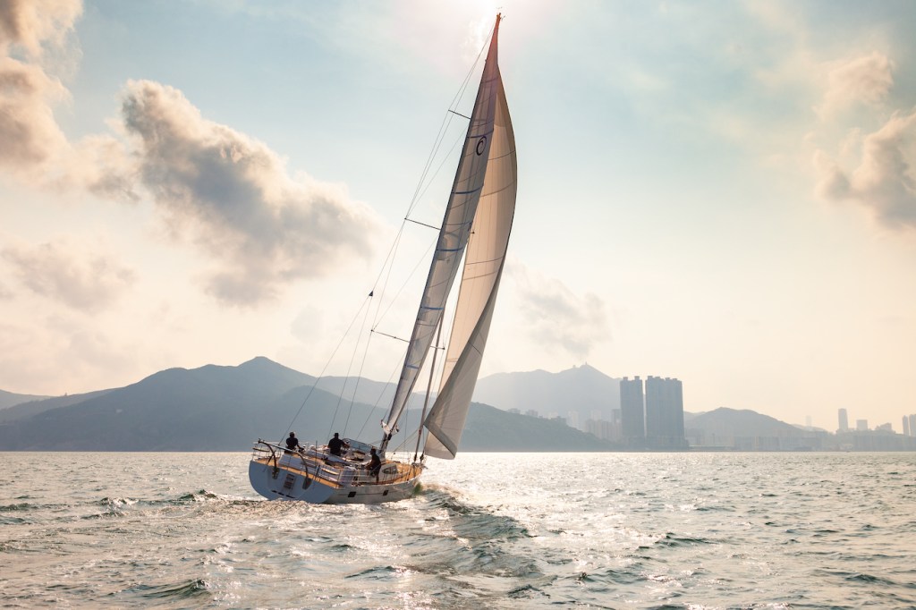 The Kraken50 sailing yacht approaching shore