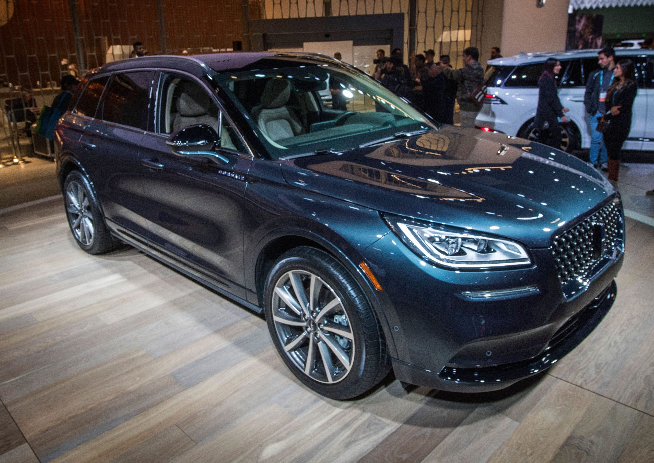The blue 2020 Lincoln Corsair Grand Touring car on display at the 2019 Los Angeles Auto Show in Los Angeles, California