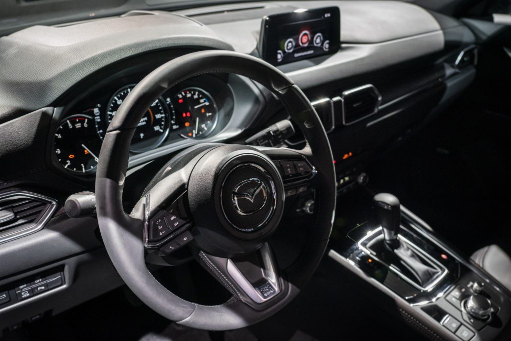 The interior of a Mazda Motor Corp. CX-5 sports utility vehicle (SUV) is seen during the 2019 New York International Auto Show