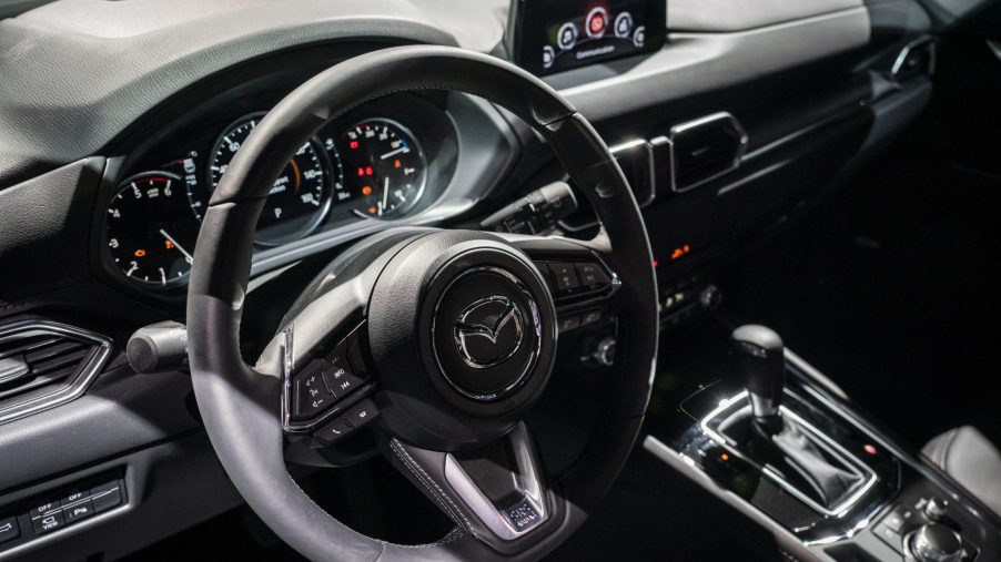 The interior of a Mazda Motor Corp. CX-5 sports utility vehicle (SUV) is seen during the 2019 New York International Auto Show