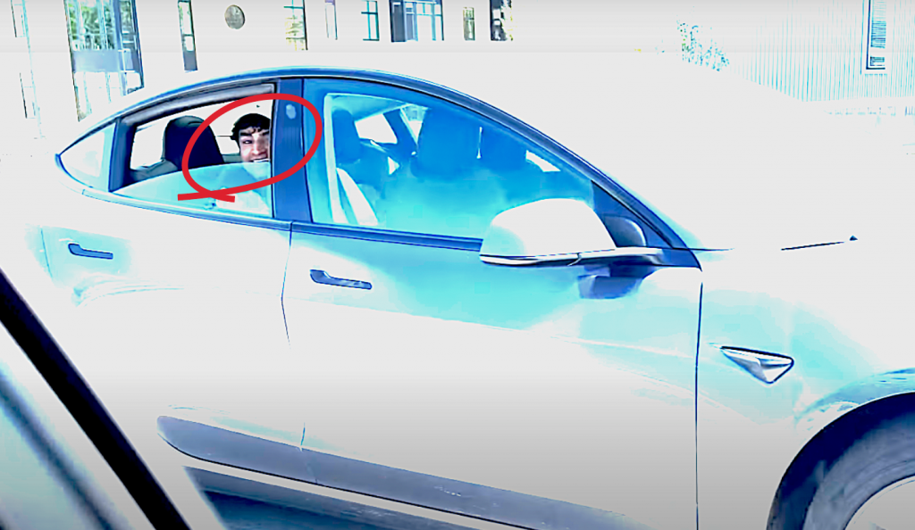 Parma Sharma in back seat of driverless Tesla