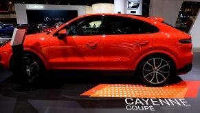 Red 2020 Porsche Cayenne Coupé is on display at the 112th Annual Chicago Auto Show