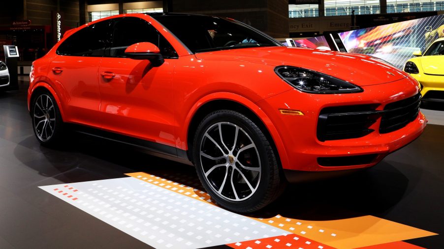 Red 2020 Porsche Cayenne Coupé is on display at the 112th Annual Chicago Auto Show