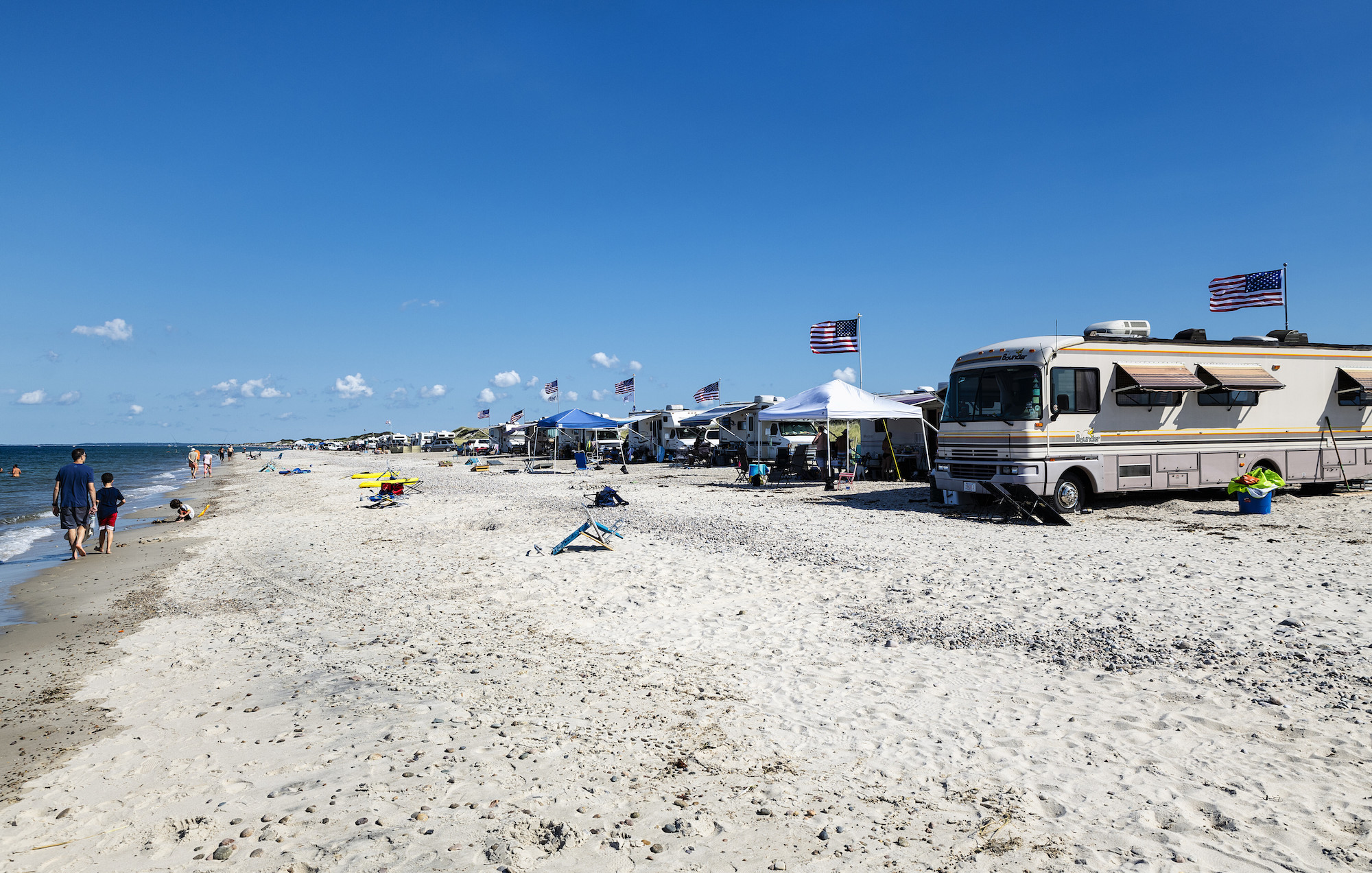 An RV campsite at Sandy Neck Beach Park on Cape Cod in the summer of 2020