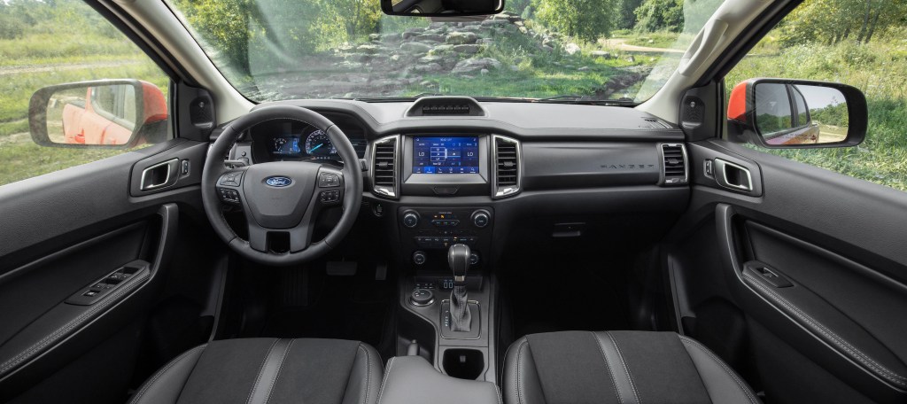 The black and grey interior of the 2021 Ford Ranger
