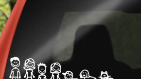 stick figure decals in minivan back window