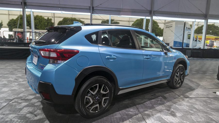 The blue Subaru Crosstrek plug-ing hybrid is shown at AutoMobility LA