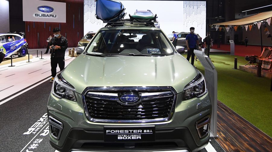 The green Subaru Motor Forester car is on displayed during the 19th Shanghai International Automobile Industry Exhibition