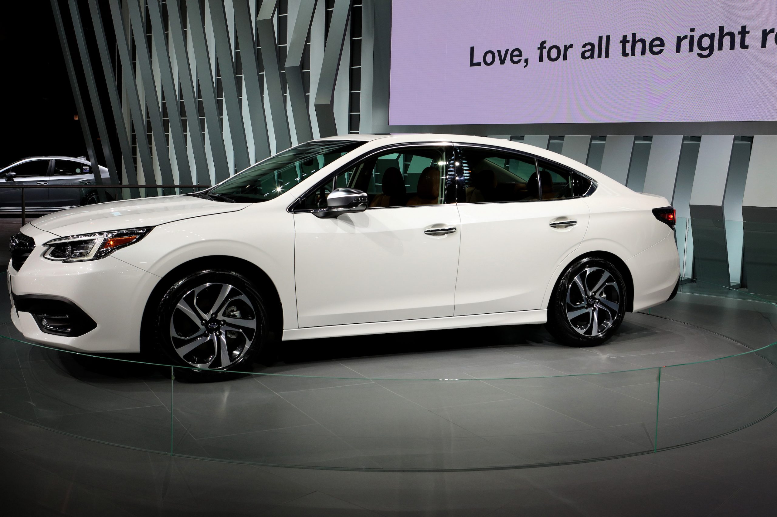 White 2020 Subaru Legacy is on display at the 111th Annual Chicago Auto Show at McCormick Place