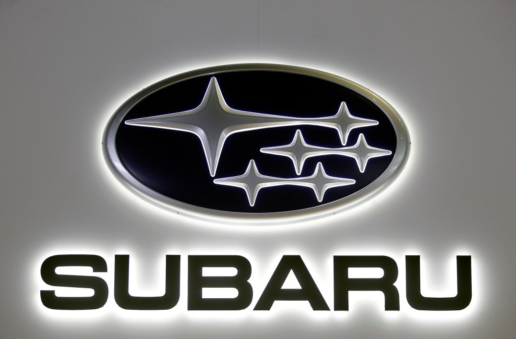 an illuminated Subaru logo