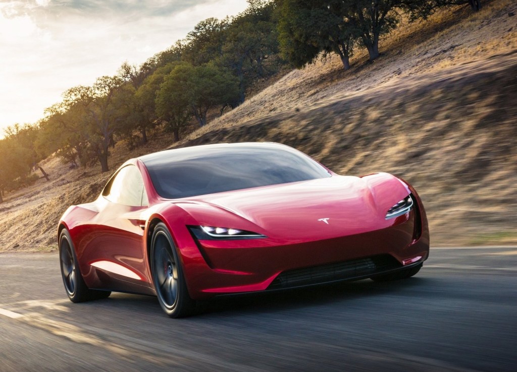 An image of a Tesla Roadster outdoors.