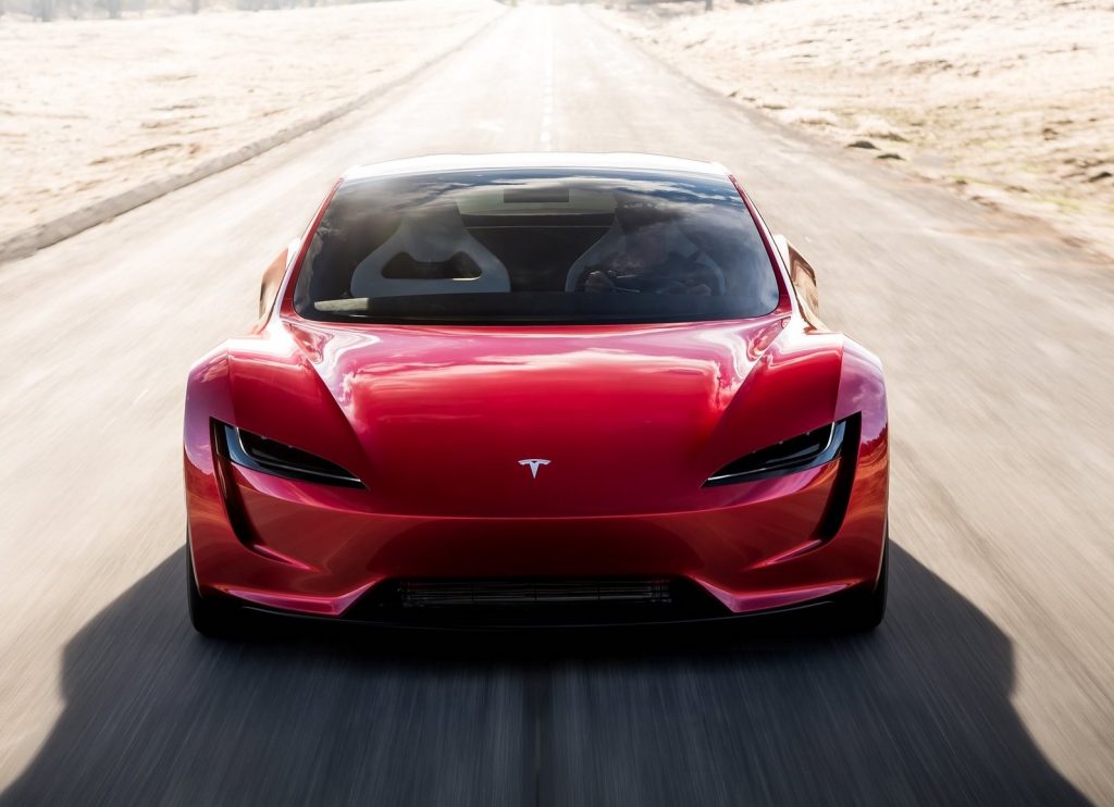 An image of a Tesla Roadster outdoors.